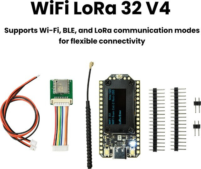 Heltec V4 LoRa 32 Dev-Board mit 0,96 Zoll OLED, Solarbetrieb, GPS, ESP32, WiFi und BLE für Arduino IoT Meshtastic in Schwarz - Bild 1