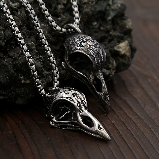 NORTHMAN Anhänger Odin Krähe Schädel, Edelstahl, Silber, Unisex - Bild 1