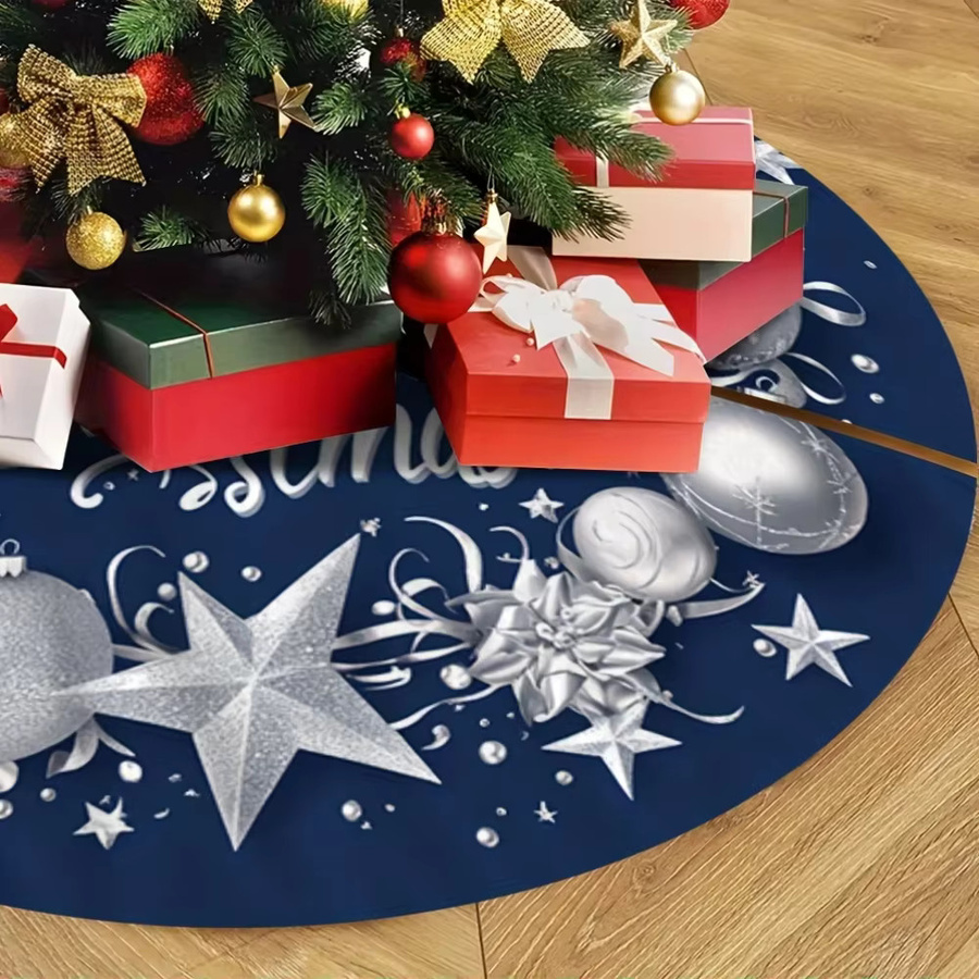 VIKAMA Weihnachtsbaumrock Sternenhimmel in Tiefblau, runde Textil-Dekoration für drinnen und draußen - Bild 2