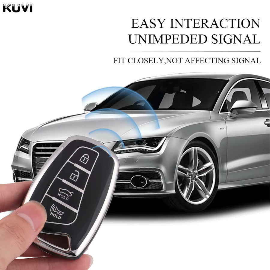 Kuvi TPU Schlüsselhülle für Hyundai Santa Fe Sport, ix45, Equus, Genesis G80 und Azera (2013-2016) in Schwarz - Bild 4