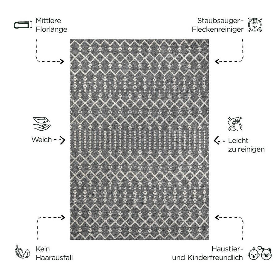 Sanat Teppich Anthrazit Geometrisches Design BOHO-Stil Breite: 200 cm, Tiefe: 80 cm - Bild 2