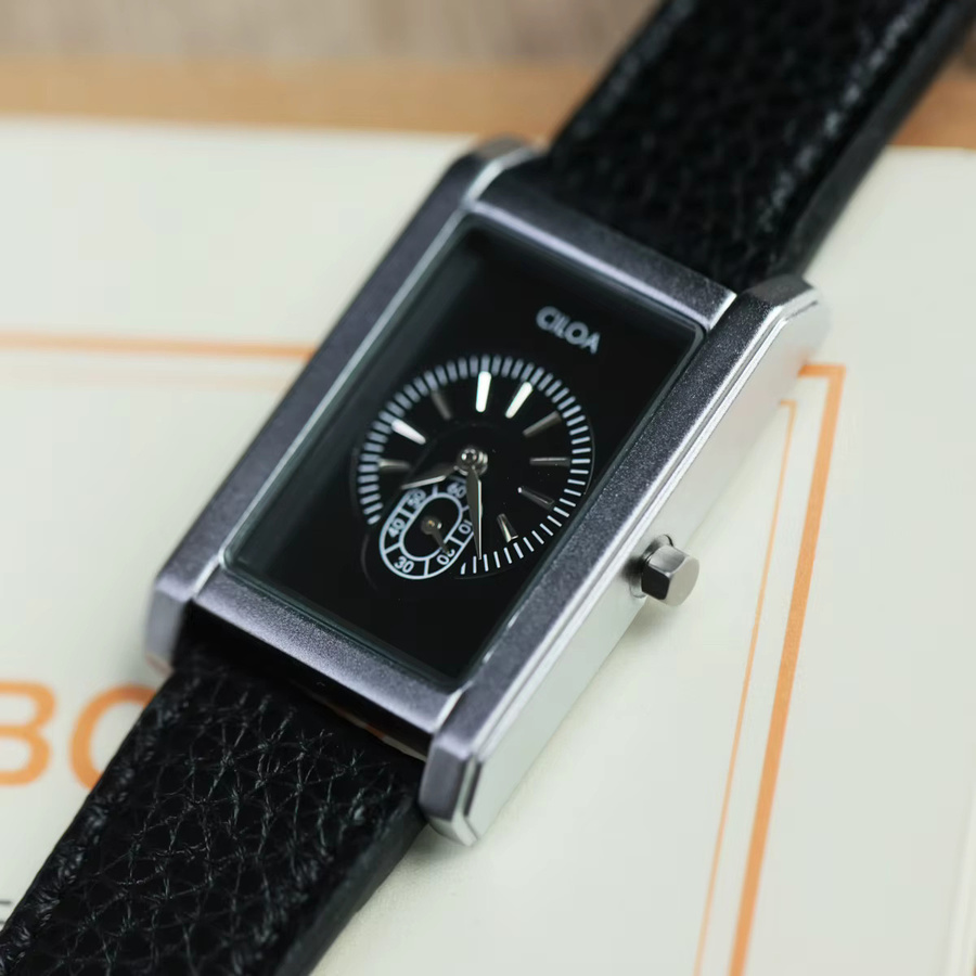 CILOA Armbanduhr, Quarz, Edelstahl, Leder, Schwarz, Eckig, Herren - Bild 7