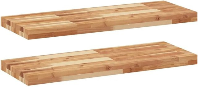 vidaXL Schweberegale Set aus 2 Stück aus Akazien-Massivholz, braun und ölbehandelt, B: 100 cm, T: 30 cm, H: 4 cm - Bild 1