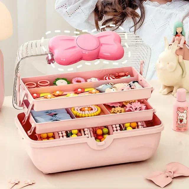 Guka Aufbewahrungsbox für Haarschmuck in Rosa, transparente mehrschichtige Box für Haarband und Halsketten, B/T/H: 27,5 x 15,0 x 14,5 cm - Bild 1