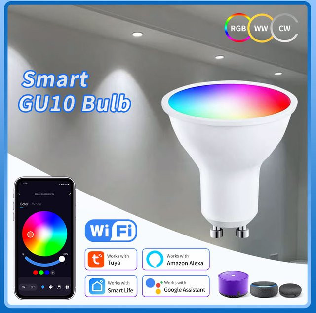 GGBEE Tuya Smart Wifi GU10 LED-Lampe RGBCW, dimmbar, Multicolour, mit Sprachsteuerung für Alexa und Google Home - Bild 1