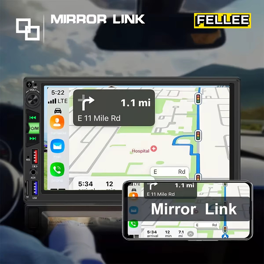 Bileeko 2 DIN Multimedia-Autoradio-Player mit 17,78 cm Bildschirmpanel, Stereoanlage mit FM, USB und AUX sowie Unterstützung für Rückfahrkamera, Schwarz - Bild 4