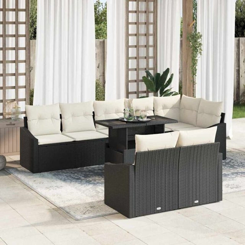 vidaxl Garten-Sofa-Set aus Polyrattan und Stahl, 9-teiliges Loungemöbel-Set in Schwarz und Creme, B/T/H: 100 x 55 x 73 cm - Bild 1