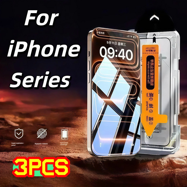 3-teiliges Set ultradünner Displayschutz aus gehärtetem Glas für iPhone 17, 16, 15, 14, 13, 12, 11 sowie XR und XS in Transparent - Bild 1