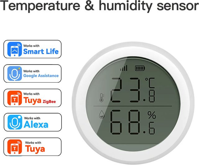 Wesense Multisensor mit LCD für Tuya Smart Life, Licht-, Temperatur- und Feuchtigkeitssensor mit Google Alexa Sprachsteuerung, Weiß - Bild 1