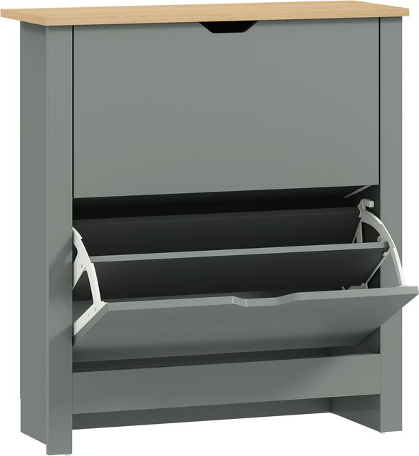 HOMCOM Schuhschrank mit 2 Klappen in Hellgrau, schmaler Schuhkipper mit verstellbaren Trennwänden für 12 Paar Schuhe, B/T/H: 72 x 26 x 80 cm - Bild 1