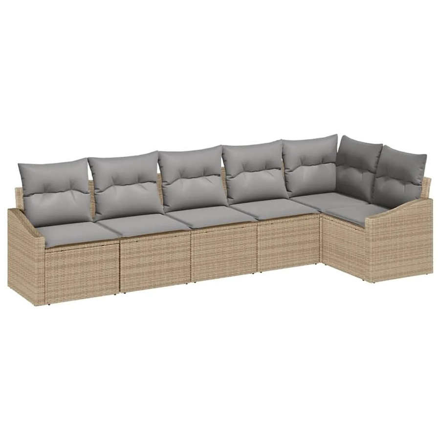 vidaXL Garten-Sofa-Set 6-teilig aus Poly Rattan in Beige mit Polsterkissen und modernem Design - Bild 2