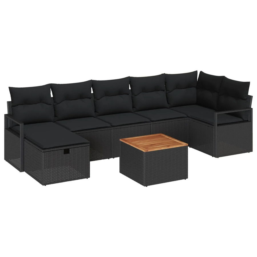 vidaXL Garten-Sofa-Set aus Polyrattan in Schwarz, 8-teiliges L-Shape Lounge-Set mit Kissen und Ottoman für Garten und Terrasse - Bild 2
