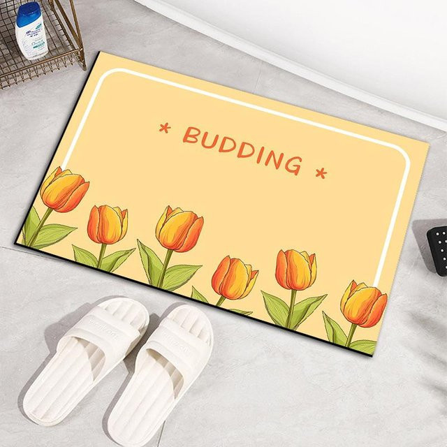 Saugfähige Badezimmerfußmatte mit Tulpenblumen-Design, gelbe Kieselgur-Matte, rutschfest und schnelltrocknend, B/B: 40 x 60 cm - Bild 1