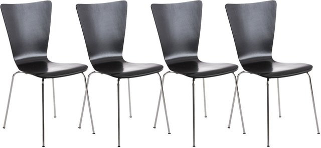 TPFLiving 4er Set Besucherstuhl Jaron mit Holzsitz in Schwarz, stapelbar - Bild 1
