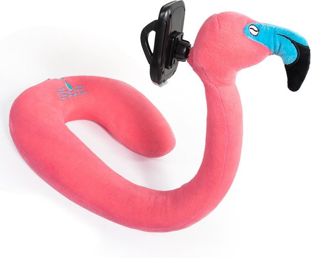 KaiSai U-förmiges Nackenkissen mit 360 Grad drehbarem Handyhalter im niedlichen Vogel-Design, Farbe: Pink, B/T/H: 75 x 30 cm - Bild 1