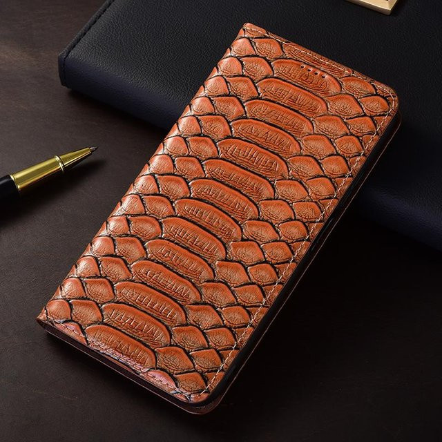 Echte Python-Leder Klapphülle für Samsung Galaxy S10 S20 S21 S22 S23 S24 S25 Note 8 9 10 20 Plus FE Ultra in Braun - Bild 1