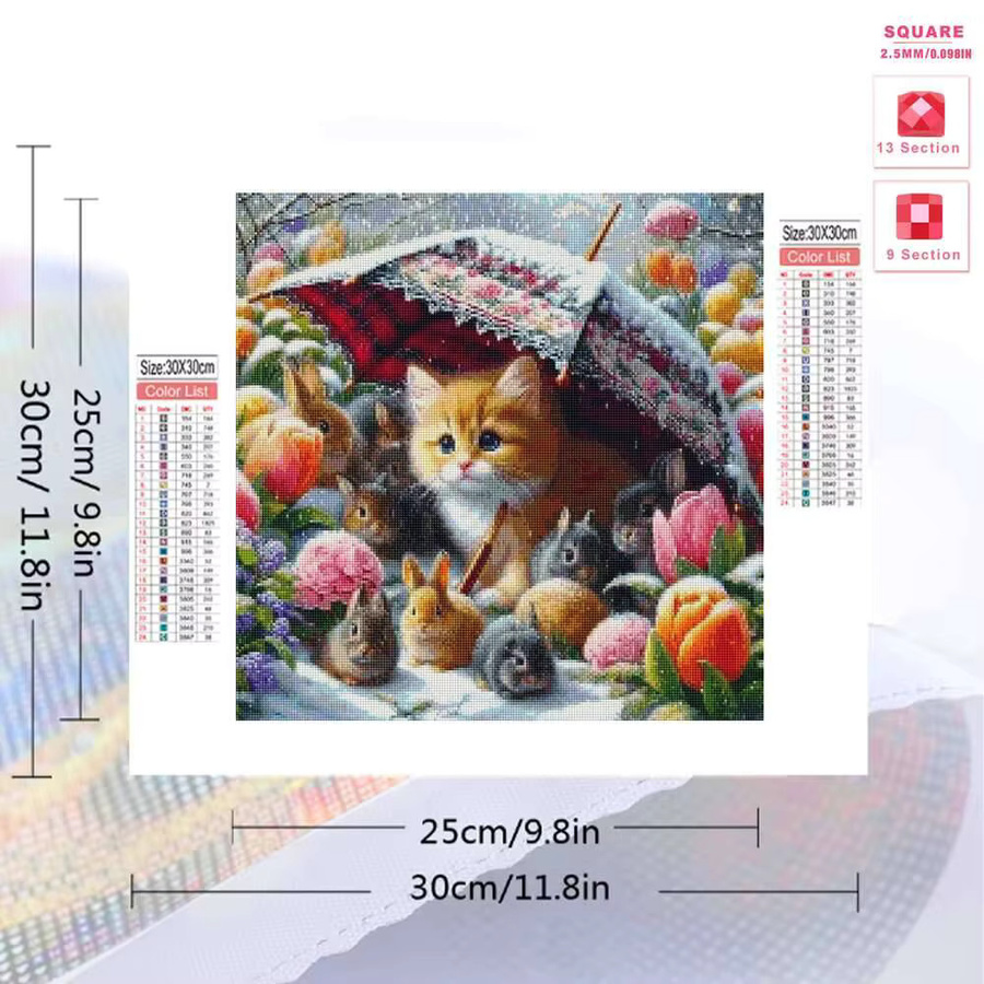 Evershine 5D Diamantmalerei Katze und Kaninchen Mosaik Set mit Winter-Motiv, Rund, Mehrfarbig, Durchmesser: 20 cm - Bild 2