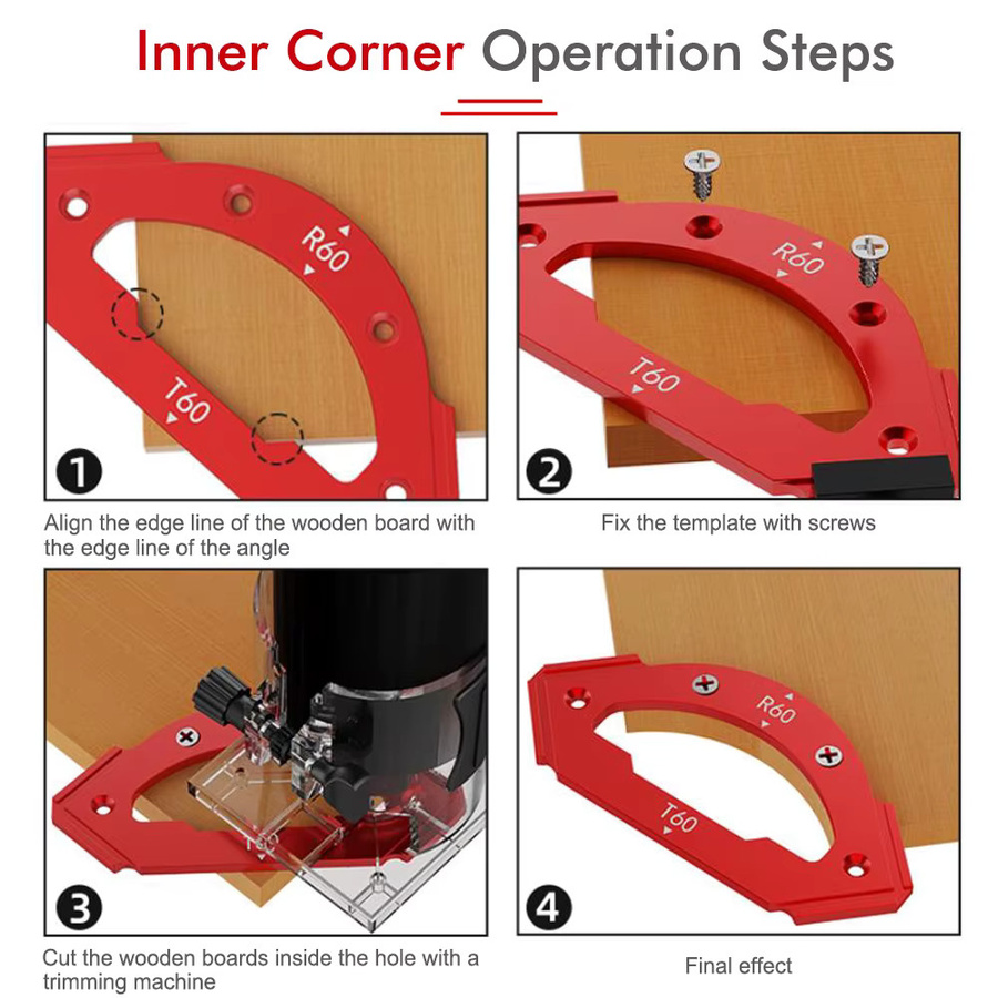 QDS Radius Jig RT10-RT60 Holzbearbeitungs-Fräsvorlage zur Bogenwinkel-Positionierung in Rot - Bild 6