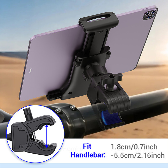 Homhu Universelle Tablet- und Smartphone-Halterung für Fahrrad, Motorrad und Kinderwagen, Lenkerhalterung für 4 bis 12,9 Zoll Geräte, Schwarz - Bild 1