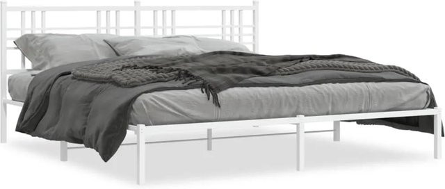 vidaXL Bettgestell aus Metall mit Kopfteil in Weiß, B/T: 200 x 200 cm - Bild 1