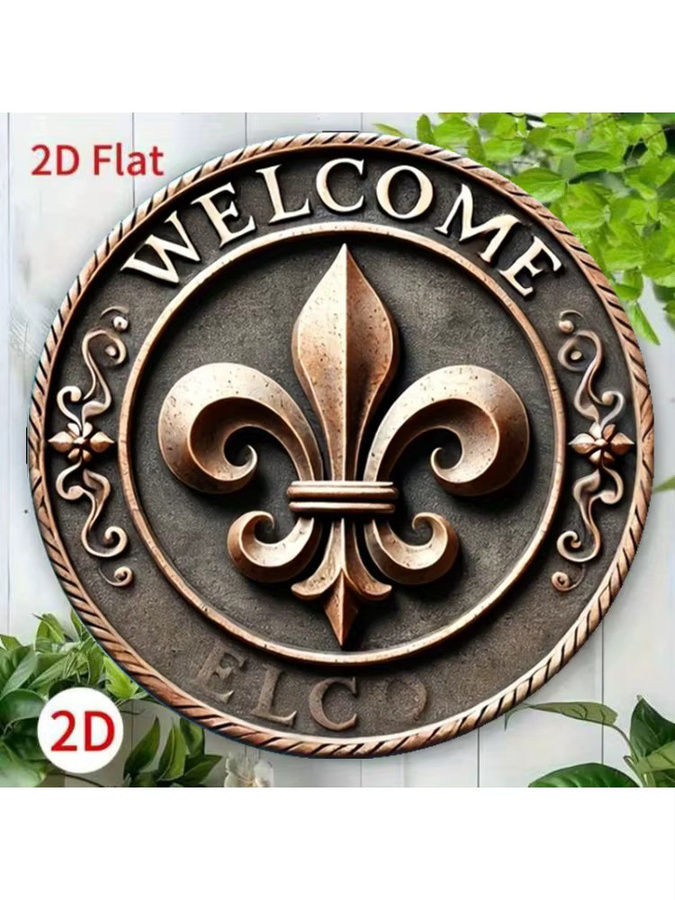 Potdemiel Rundes Metall-Wandschild Lily Welcome Sign in Braun mit Floralem Design, Durchmesser: 19,8 cm - Bild 6