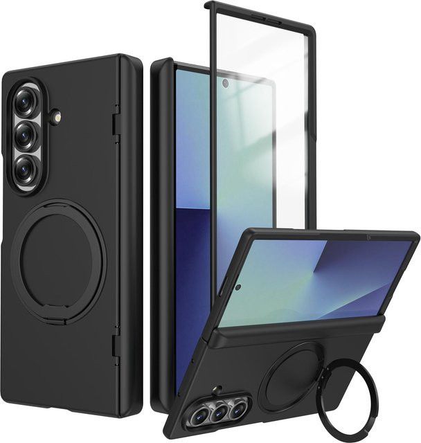 MagSafe Schutzhülle für Samsung Galaxy Z Fold 7 und Z Fold 6 mit 360 Grad drehbarem magnetischem Halter und gehärteter Displayschutzfolie in Schwarz - Bild 1