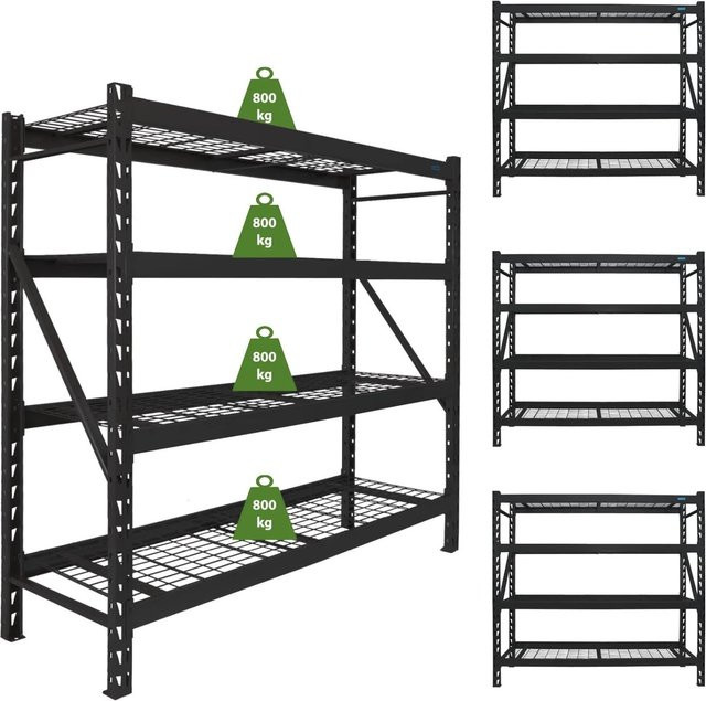 TRUTZHOLM Enno 4er Set Schwerlastregal aus Stahl in Schwarz mit 4 Gitterböden, B/T/H: 180 x 60 x 190 cm - Bild 1