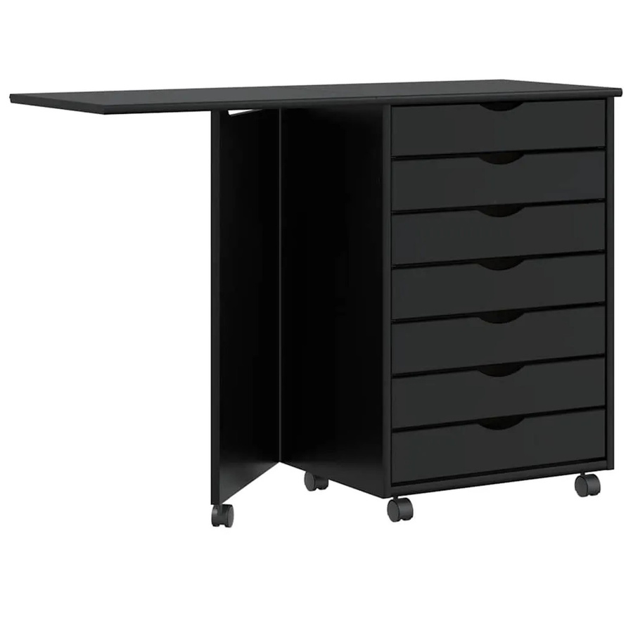 vidaXL Rollschrank MOSS mit Schreibtisch aus Massivholz Kiefer in Schwarz - Bild 2