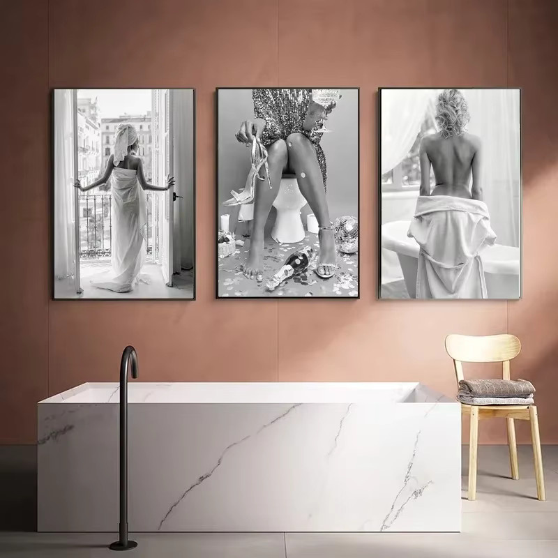 Modernes Leinwandgemälde mit Porträt einer sexy Frau in Schwarz-Weiß für deine Wandkunst - Bild 3