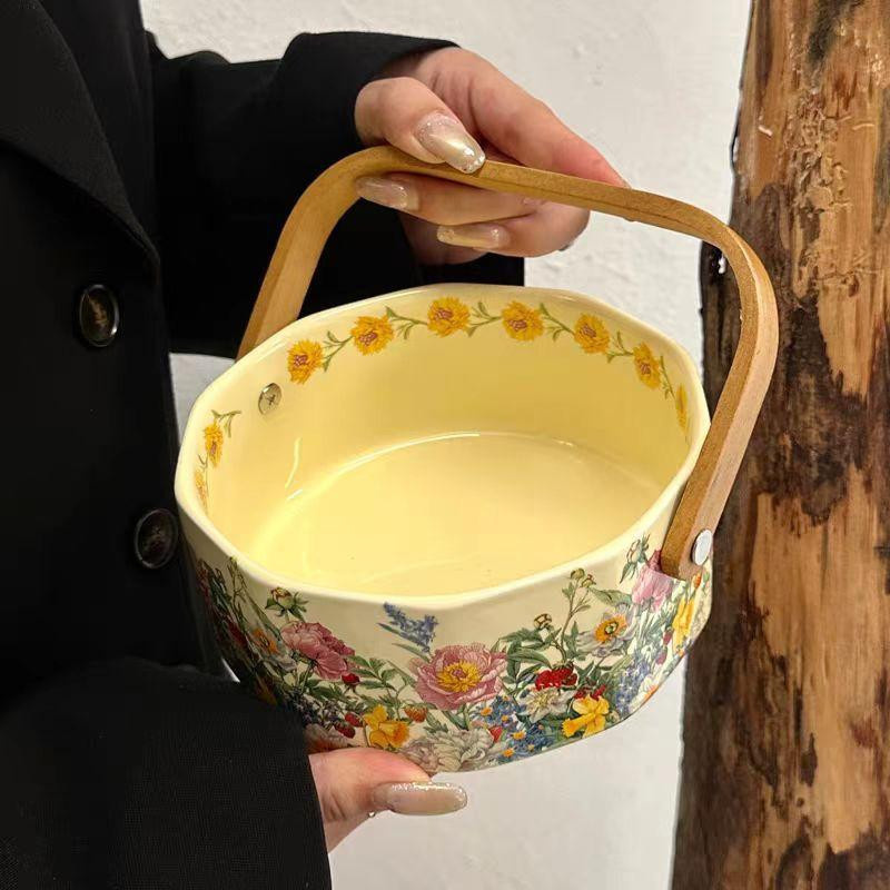 WJG Pretty B Keramik-Snackteller im mittelalterlichen Stil mit Blumen- und Fruchtmuster, Farbe: Weiß, 800ml - Bild 3