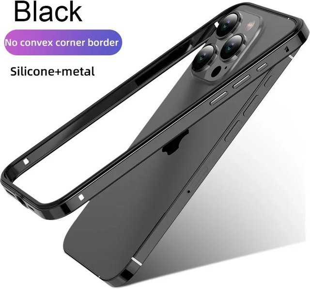 Hybrid-Silikonrahmen Aluminium-Metall-Handyhülle für iPhone 12 bis 18 Pro Max in Schwarz - Bild 1