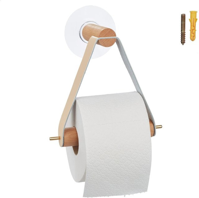Relaxdays Toilettenpapierhalter aus Buchenholz in Natur für die Wandmontage, B/H/T: 18 x 18 x 8 cm - Bild 1