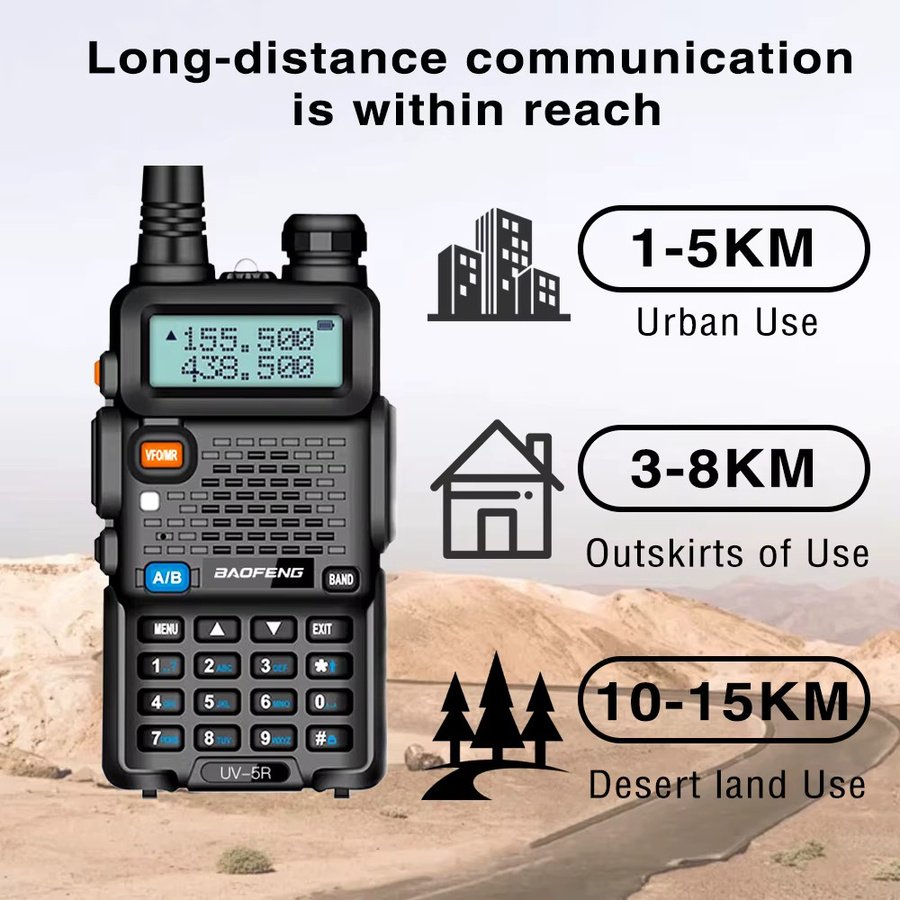 Baofeng UV-5R Dual-Band Walkie-Talkie VHF/UHF 5W Tragbares Langstrecken-Funkgerät mit 128 Kanälen in Schwarz - Bild 2