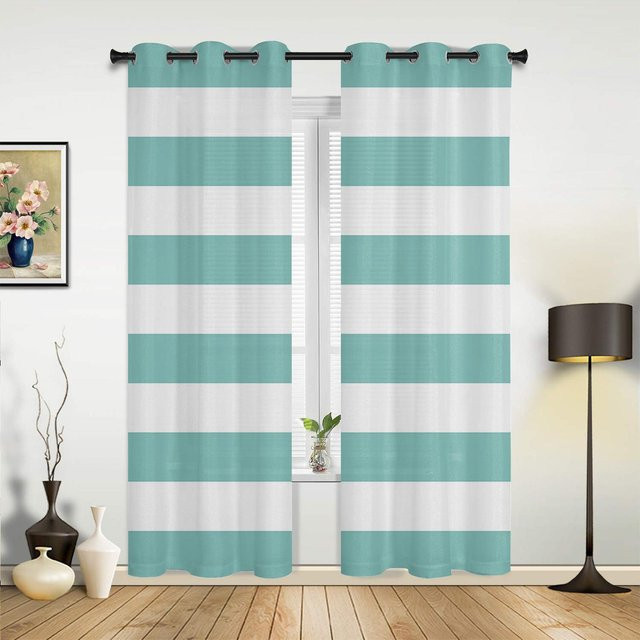 Moderne Streifen Vorhänge von Household supplies MH in Rosa, Weiß und Türkis, halbtransparent, Breite: 135 cm, Höhe: 60 cm - Bild 1