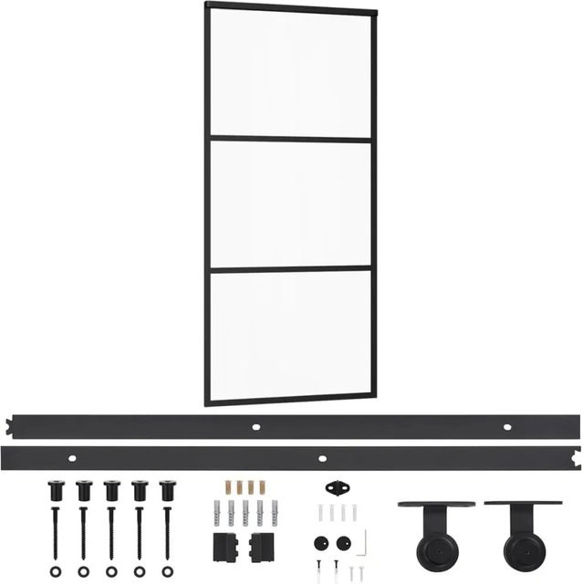 vidaXL Schiebetür aus ESG-Glas und Aluminium in Schwarz, B/H: 90 x 205 cm - Bild 1