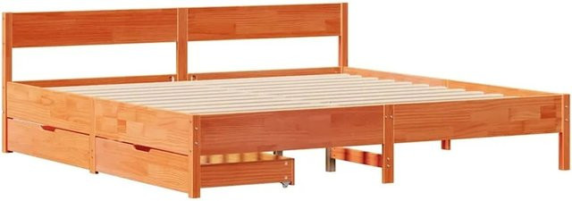 vidaXL Massivholzbett aus Kiefernholz mit Schubladen in Wachsbraun, B/T/H: 200 x 200 x 71,5 cm - Bild 1