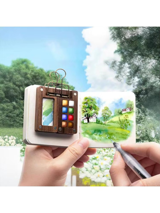 Tragbare Mini-Aquarellbox mit 8/15 Fächern als Reise-Malpalette in Multicolour - Bild 6