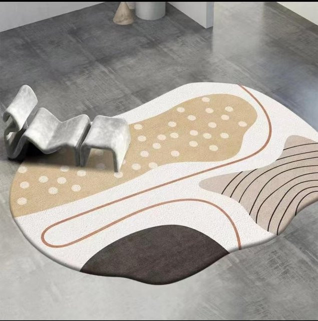 Unregelmäßiger Teppich in Kaschmir-Imitation im Wabi-Sabi-Stil für Wohnzimmer und Schlafzimmer, Mehrfarbig, B/T: 120 x 80 cm - Bild 1