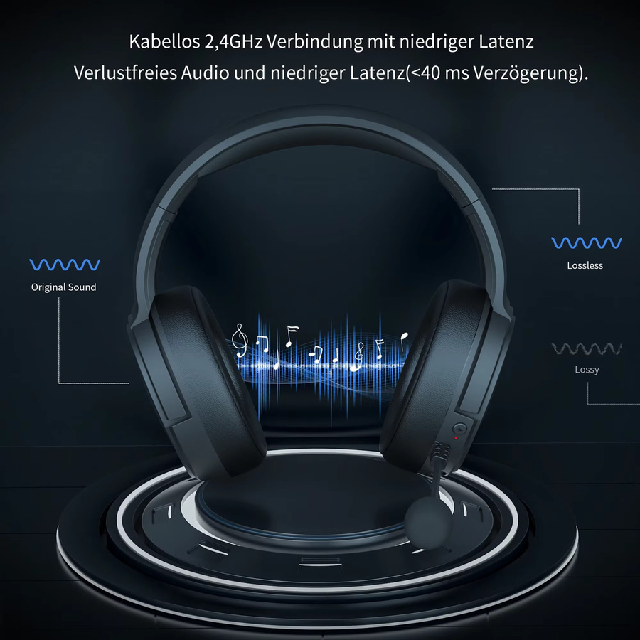 BINNUNE kabelloses Gaming-Headset mit 2,4 GHz und Bluetooth 5.2, USB-C Gamer-Kopfhörer mit geräuschunterdrückendem Mikrofon für PS5, PS4, PC und Nintendo Switch, Schwarz/Lila - Bild 2