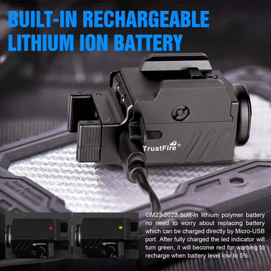 Trustfire GM23 Taktische LED-Taschenlampe in Schwarz mit 800 Lumen, USB wiederaufladbar, für 1913/GL-Schienen - Bild 3