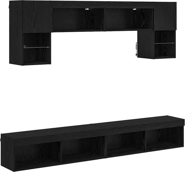 vidaXL TV Wand Einheit 6-teiliges Set mit LED Schwarz Eichen-Optik, Wandmontage für Wohnzimmer - Bild 1