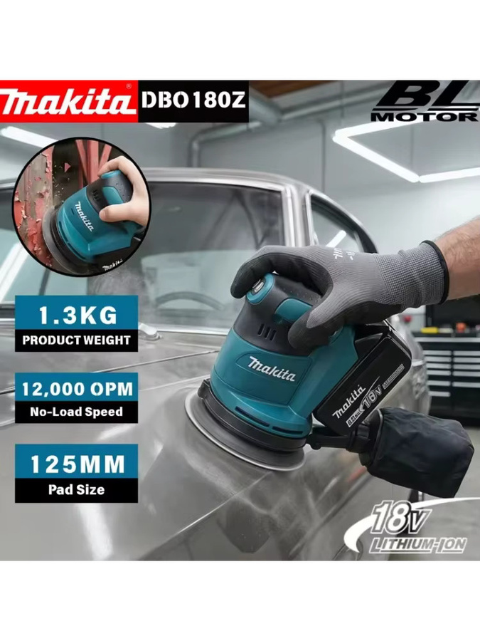 Makita DBO180Z 18V LXT Bürstenloser Akku-Exzenterschleifer für Holzbearbeitung, Schleifen und Polieren in Petrol - Bild 7