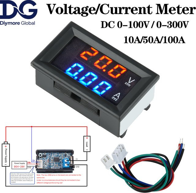 diymore Digitales LED Voltmeter und Amperemeter für Auto und Motorrad, Spannung und Strom Messgerät, Schwarz - Bild 1
