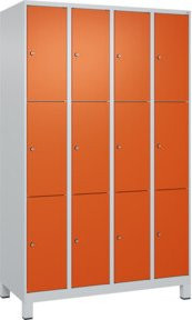 C+P Schließfachschrank Classic PLUS mit 4 Abteilen und Füßen, Farbe Grau und Reinorange, B/T/H: 120 x 50 x 195 cm - Bild 1