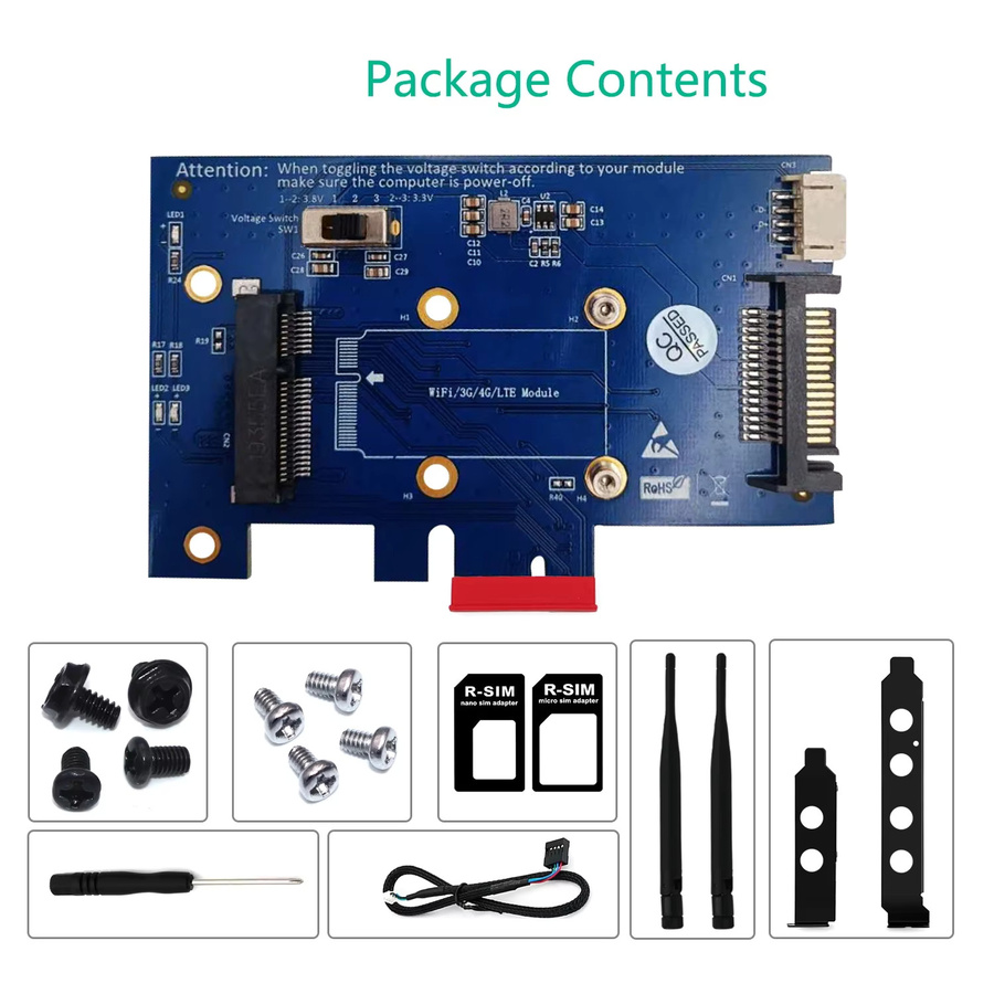 T.F.SKYWINDINTL PCI Express 1X zu Mini PCI-E Wireless Adapter Konverter Karte mit SIM Slot und 2 Antennen für 4G 3G LTE WWAN GSM Modem, Wifi und Bluetooth in Blau - Bild 4