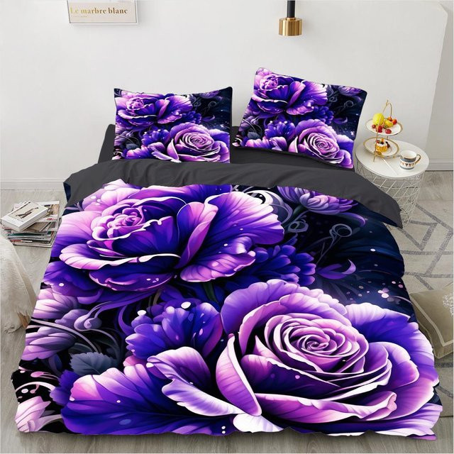 JMG Household Supplies Bettwäsche Set mit Blumenmuster für Kinder in Weiß und Purple, B/H: 135 x 200 cm - Bild 1