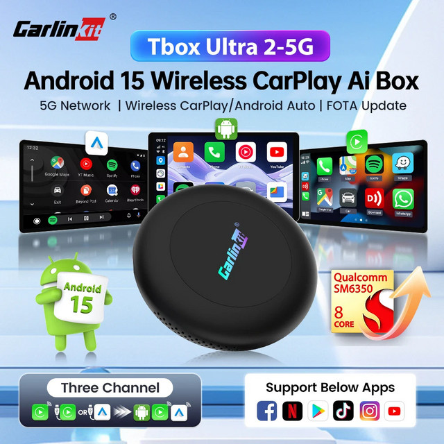 Carlinkit Ultra2 Android 15 Ai Box Wireless CarPlay und Android Auto Adapter mit YouTube, Netflix, WiFi 6 und SIM-Karten-Slot in Schwarz - Bild 1