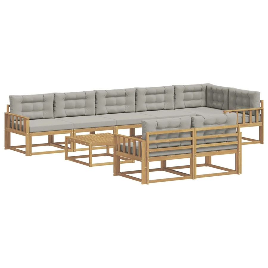 vidaXL Outdoor-Sofagarnitur aus Akazienholz in U-Form, 9-teiliges Set in Weiß und Hellgrau, B/T/H: 79 x 79 x 37 cm - Bild 2