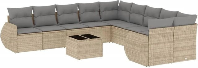 vidaXL 11-teilige Garten-Sofagarnitur aus Poly-Rattan mit Kissen in Beige - Bild 1