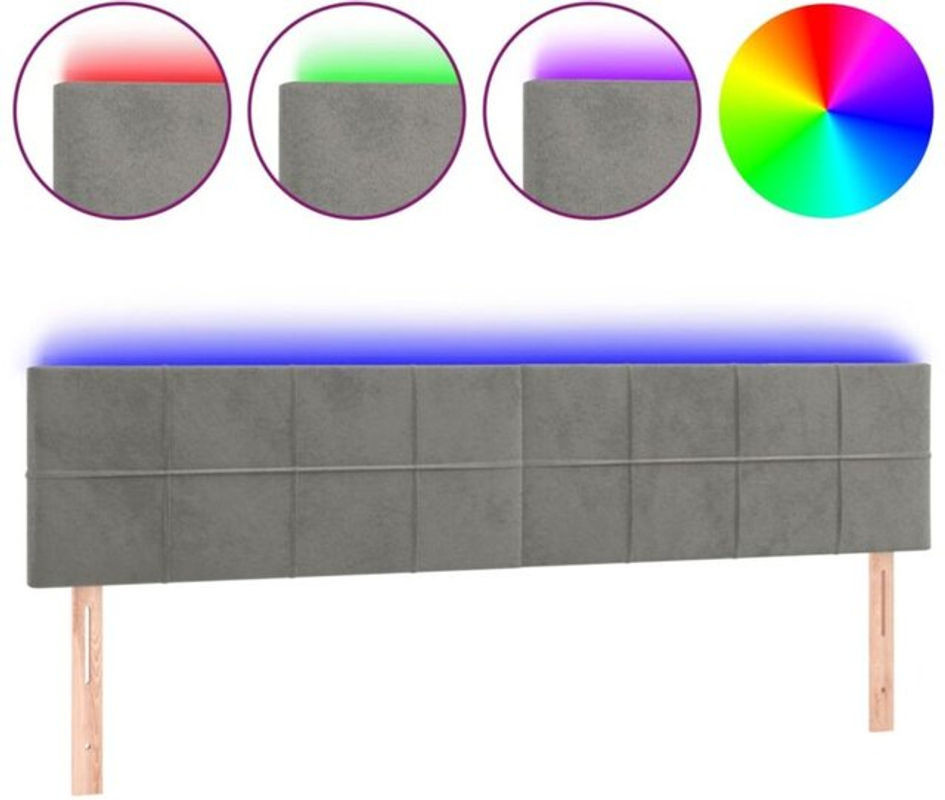 LED Kopfteil aus Samt in Grau von Vidaxl, B: 160 cm, H: 78-88 cm, T: 5 cm - Bild 1
